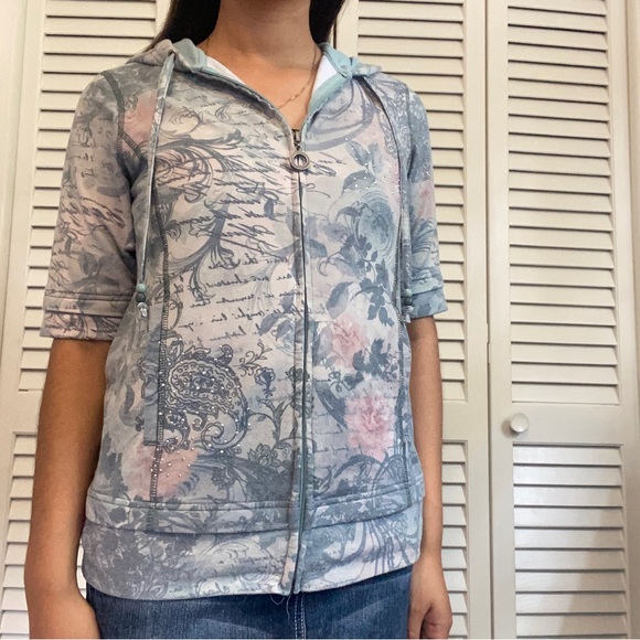 GreenTea Y2K Grunge Short Sleeve Zip Up Hoodie - Goblincore, Twilight, Fairy - Picture 5 of 5